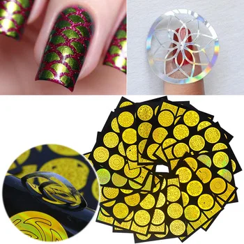 20 Sheets Irregular Grid Nail Art Hollow Laser Golden Template Stencil Stickers Vinyls Image Guide Polish Manicure