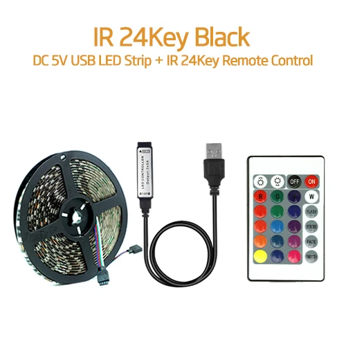 USB Светодиодная лента DC5V 5050 RGB мини 3Key 17Key RF ИК пульт дистанционного управления гибкий светильник IP65 50 см 1 м 2 м 3 м ТВ фоновый светильник ing лента - Испускаемый цвет: 24key IRremote Black