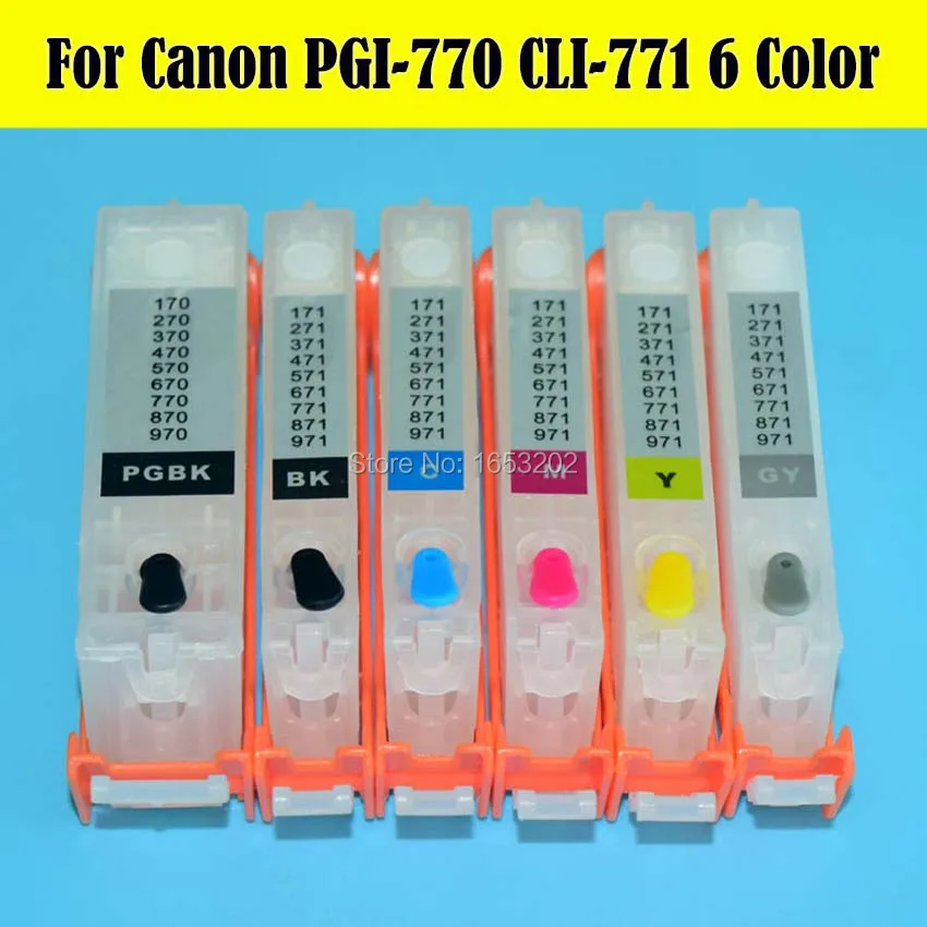 

6 PCS/Set PGI-770 CLI-771 Refill Ink Cartridge For Canon For PIXMA MG7770 Printer With Permanent Chip