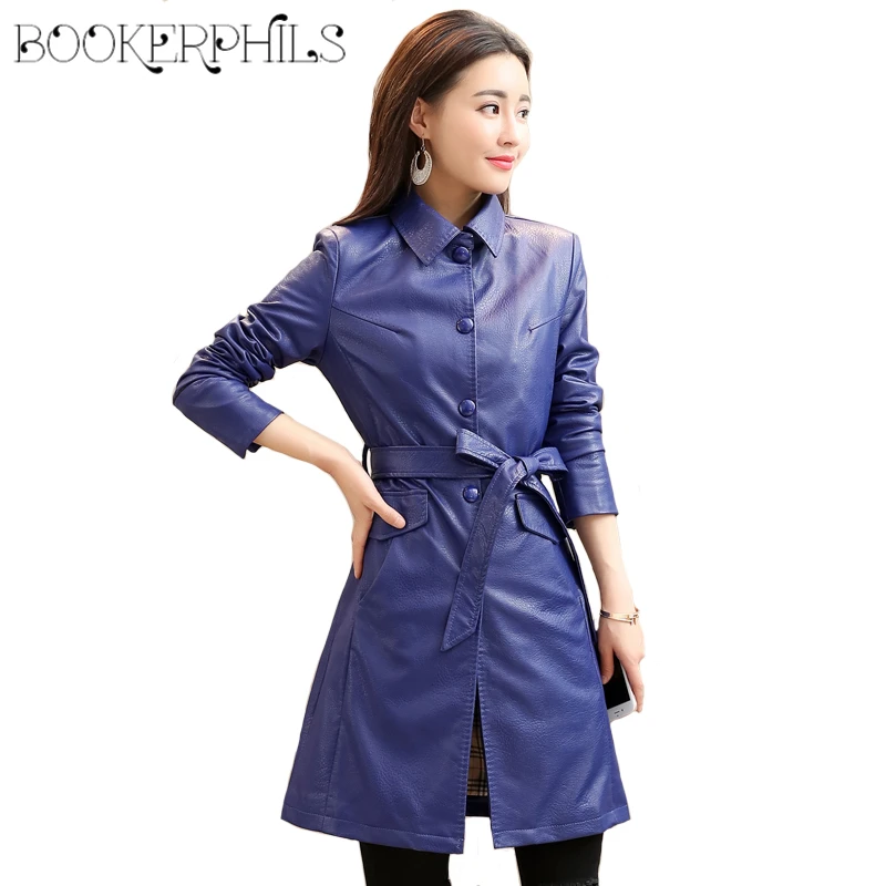 2018 Long Women Leather Jacket Winter Autumn Plus Size