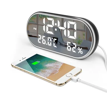 

JULY'S SONG USB Digital Clock Mirror LED Alarm Clock Electronic Night Lights Humidity Thermometer Lamp Desk Clocks Despertador