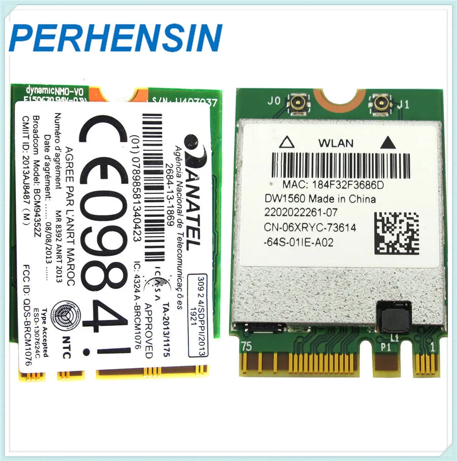 Dell DW1560 Broadcom BCM94352Z M.2//NGFF 802.11AC 867Mbps Bluetooth 4.0 WIFI Card