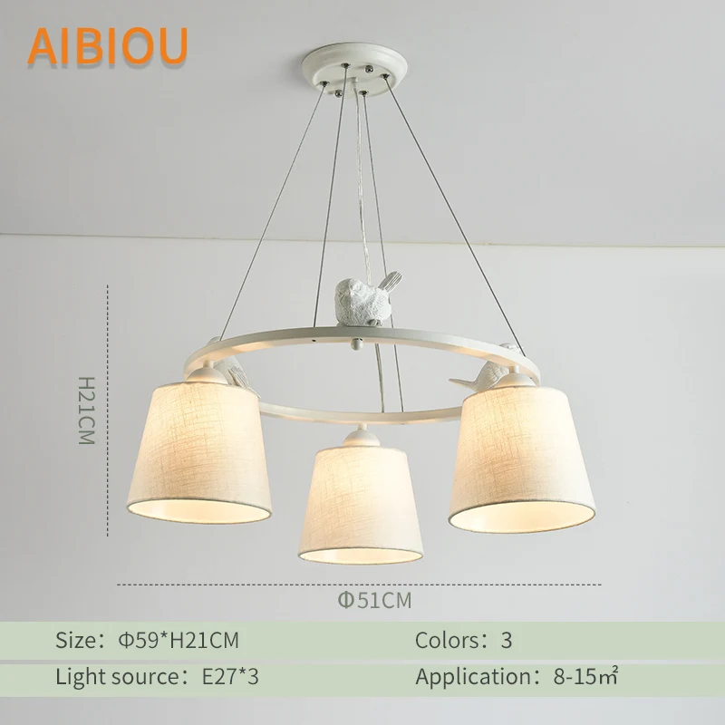 AIBIOU птицы блеск светодиодный Люстра с тканью Абажуры для гостиной E27 столовая люстра ткань освещение для кухни - Цвет абажура: 3 Lights