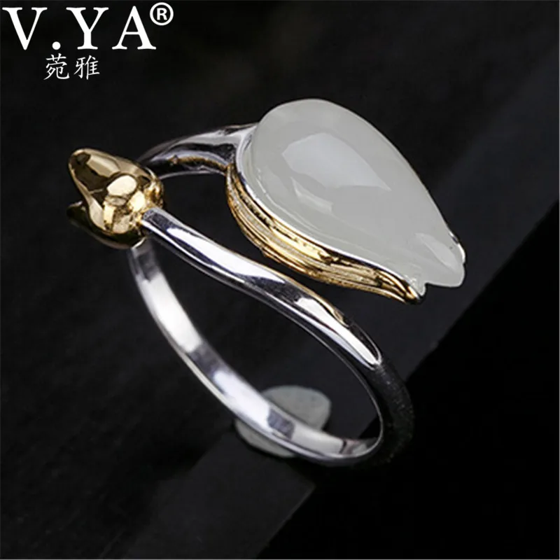 V. YA 925 пробы Серебряное кольцо регулируемое серебряное женское кольцо полудрагоценный камень цветок ювелирные изделия