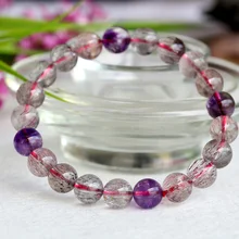 Натуральный мульти цвета смесь супер семь 7 отделка стрейч браслет с круглыми бусинами Мелодия камень 9 мм