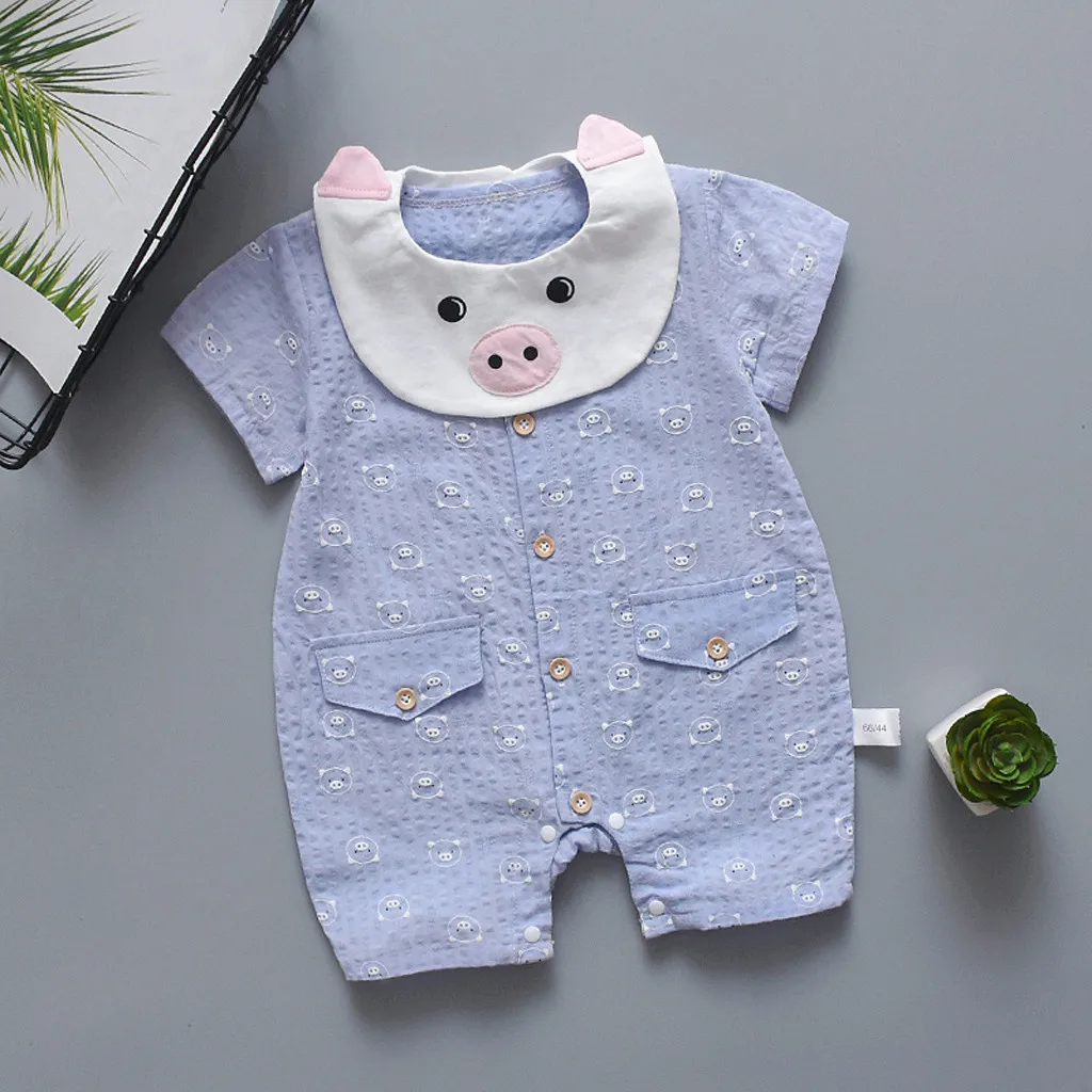 Летний комбинезон с короткими рукавами для новорожденных мальчиков и девочек; комбинезон с принтом свинки; летняя Пижама; bebe verano; Модная одежда для близнецов