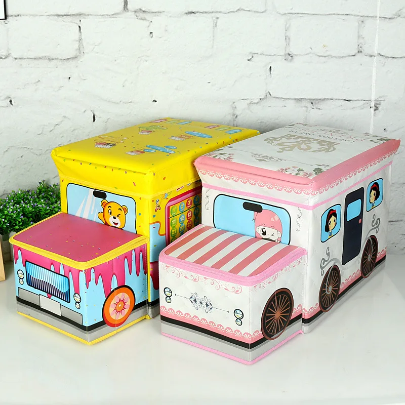

Multi-function folding storage box Car styling stool Kids storage box Cartoon toys car stool Non-woven storage box