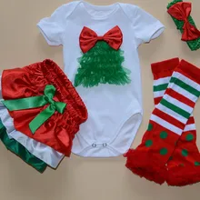 Новое платье для маленьких девочек, комбинезон+ шаровары полипропиленовое волокно Штаны+ повязка на голову+ полосатые гетры 4 шт./компл. новорожденных, малышей и детей младшего возраста состоящий из Рождественские подарки детская одежда