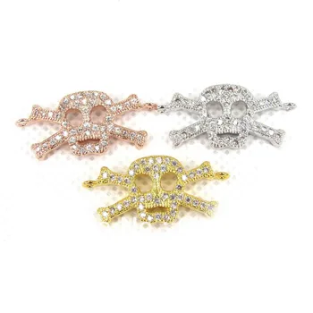 

Free shipping,3pcs Mix Colors 13*27mm Mosaic Zircon SideWays Pirate Skull Head Connector Beads Making Bracelet Jewelry Findings