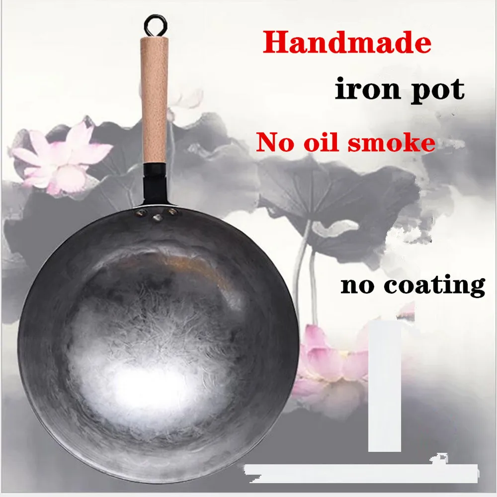 

Woks Chinese Iron Wok Traditional Handmade Iron Wok Non-stick Pan Non-coating Gas Cooker Cookware High Quality