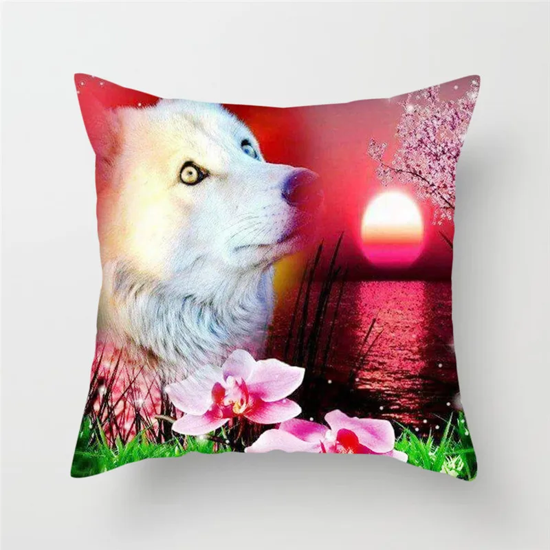 

Fuwatacchi Wolf Animal Printed Pillow Cover Throw Pillows Pillow Case Polyester Square Modern Home Decor Throw Pillow Cover