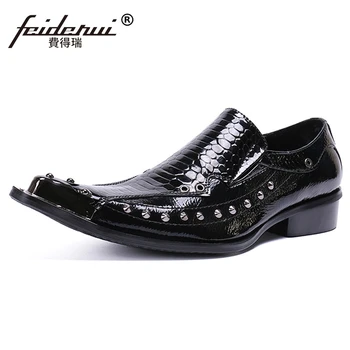 

Plus Size Italian Pointed Toe Slip on Studded Man Wedding Loafers Patent Leather Handmade Alligator Men's Casual Shoes SL542
