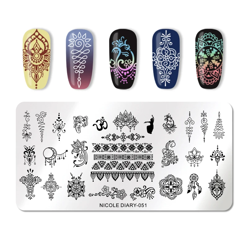 NICOLE дневник пластины для штамповки ногтей животное мрамор геометрические цветы дизайн ногтей штамп трафарет маникюрный шаблон для лака для ногтей - Цвет: 051