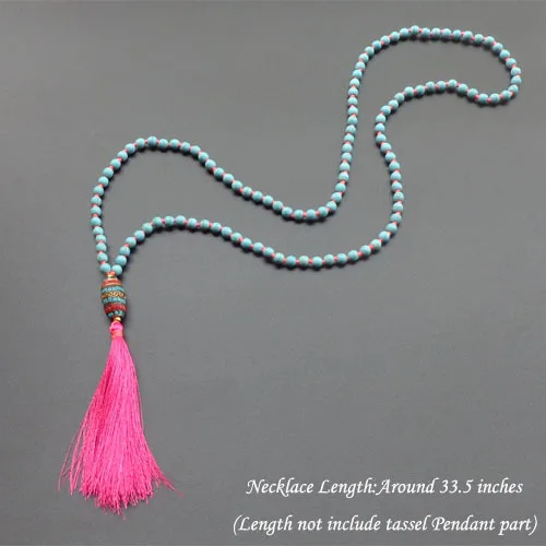 Natural Stone Beads Long Necklace 