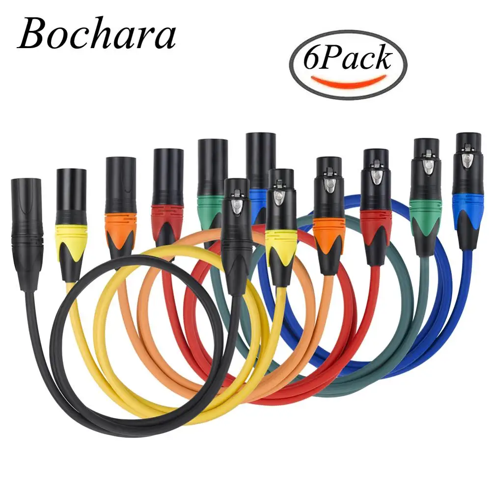 

Bochara 3Pin jack XLR Cable Male to Female OFC Copper Dual Shielded For Mic Mixer Amplifier Stage light 6pcs Pack