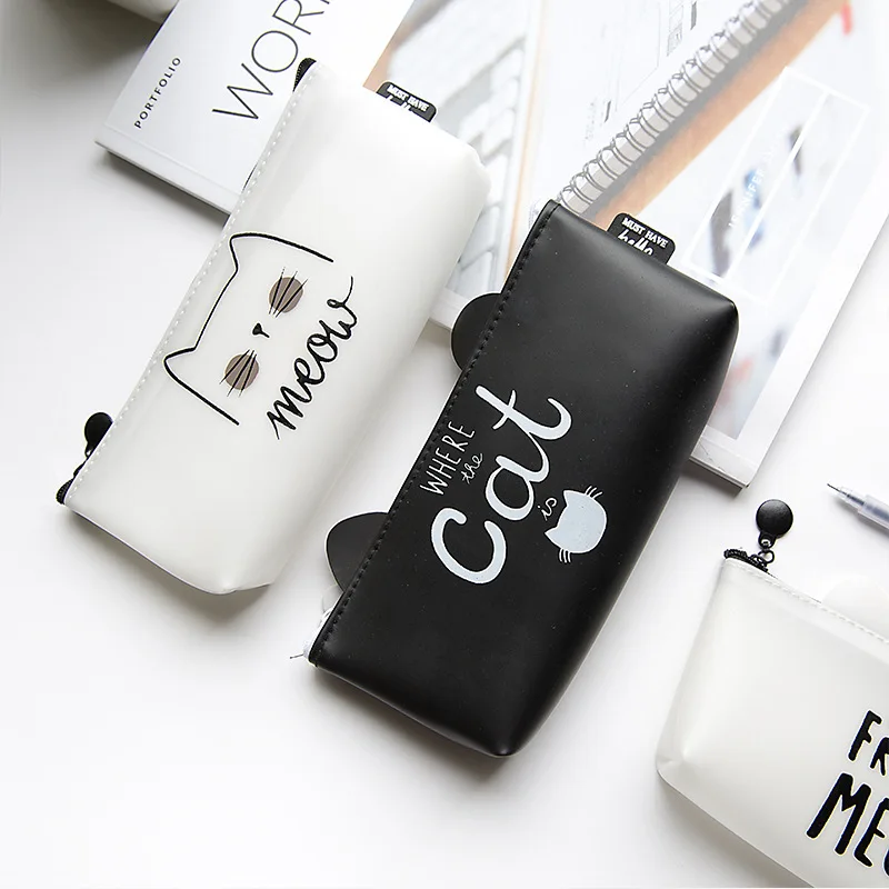 Cartoon Cat Silicone Pencil Case Portable Kawaii Boys