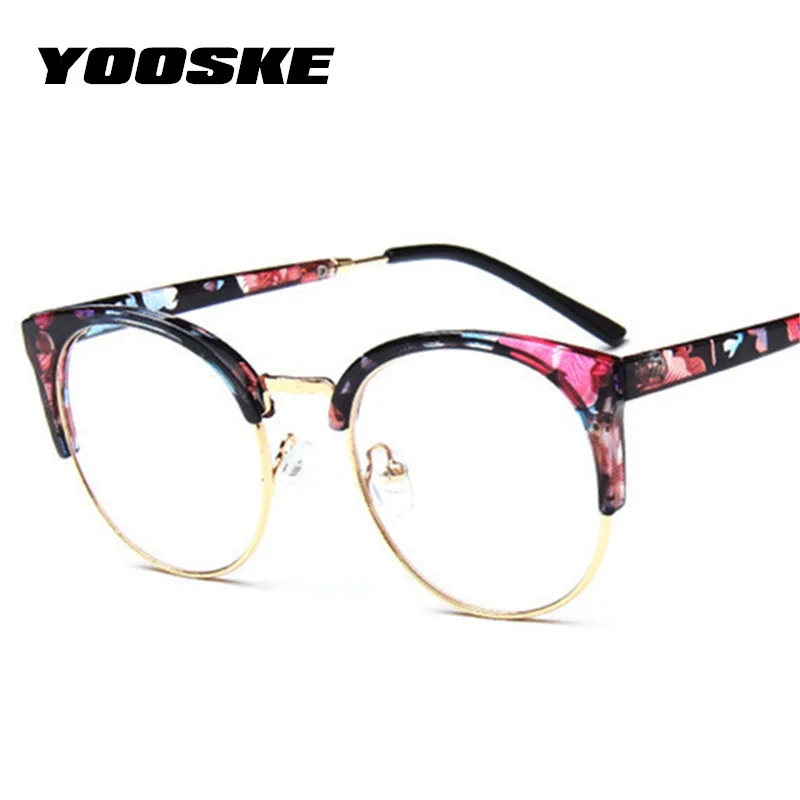 YOOSKE оптические очки кошачий глаз женские Ретро оправы очков прозрачные близорукие очки винтажные металлические полуоправы