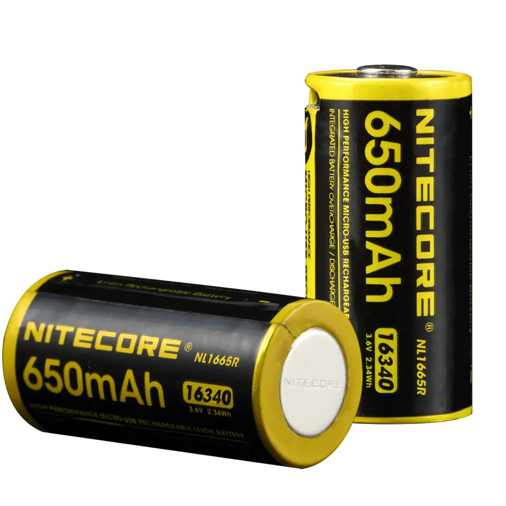 NITECORE NL1665R 650mAh 16340 CR123 встроенный микро-USB порт зарядки литий-ионный аккумулятор 3,6 V 2,34 WH высокая производительность