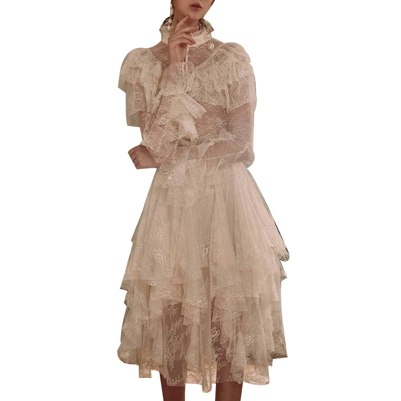 TWOTWINSTYLE вышивка женский костюм с расклешенными рукавами жемчужная Кнопка перспективный топ Высокая талия нерегулярная юбка Женский комплект из двух предметов