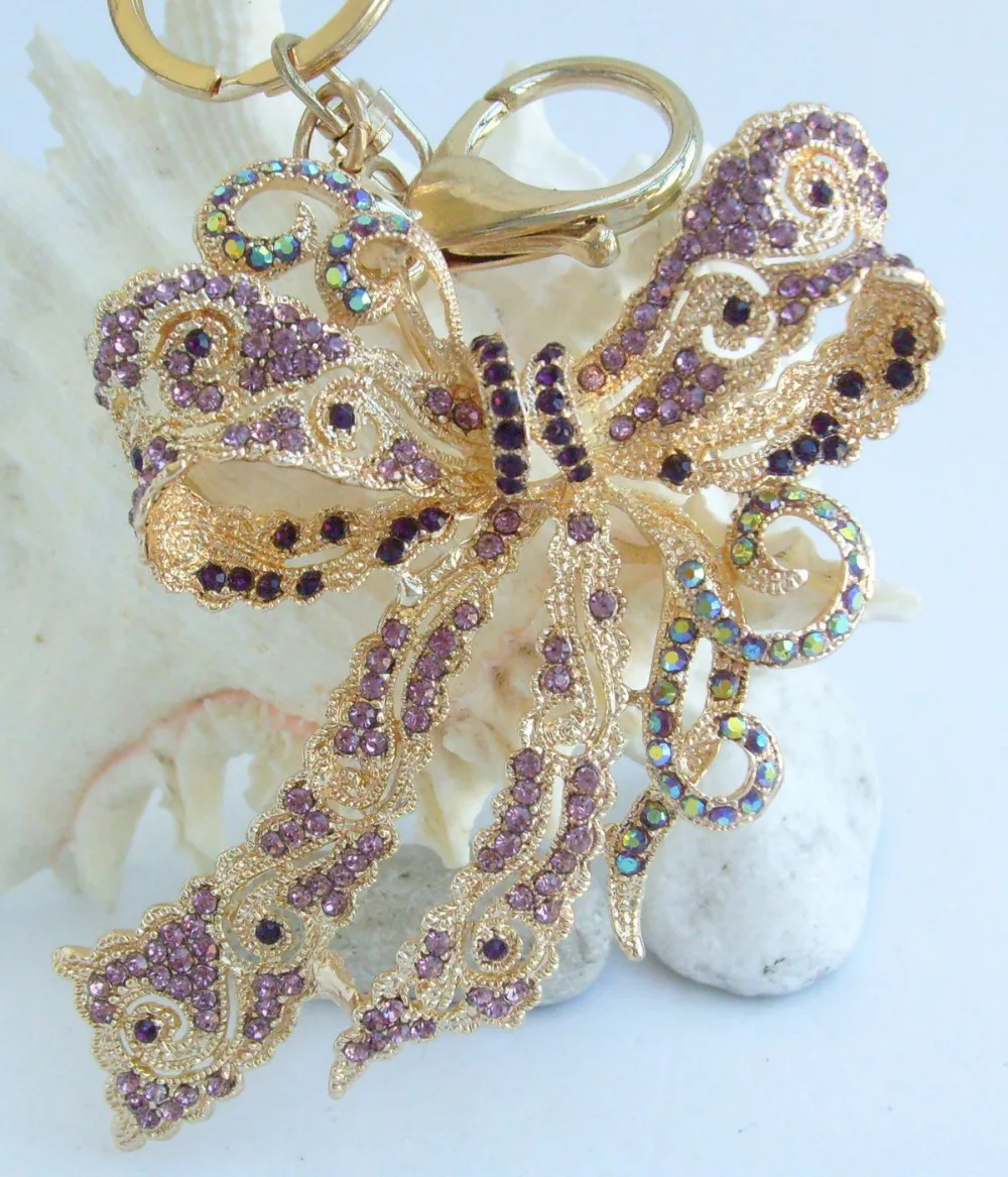 Pretty Bow Bowknot Keychain Pendant Purple Rhinestone Crystal K05823C2in Key Chains from