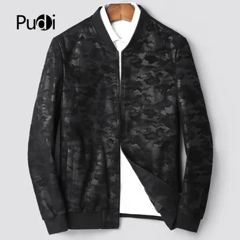 

PUDI MT834 2018 Men new fashion real sheep camouflage leather jackets with collar fall winter casual outwear