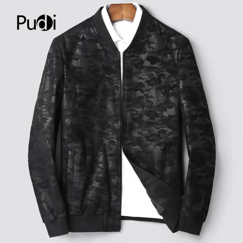 PUDI MT834 2018 мужские новые модные камуфляжные Кожаные Куртки из натуральной овечьей