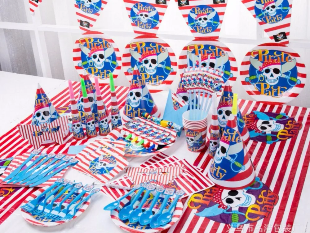

pirate Theme Tableware Set Birthday Party Decoration Kids Balloons Napkin Cups Tablecloth Flag Straw Party Supplies
