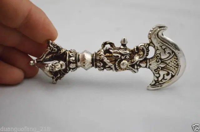 Сложное китайское тибетское серебро буддистское Dorje Ax Phurpa Pestle Vajra Dagger Amulet
