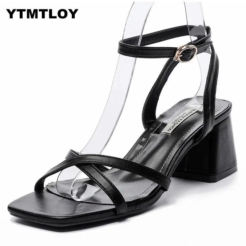 Summer 2019 HOT New High Heels Women's Shoes With Open Toe Suede Sexy Word Buckle Women Sandals Rome Gladiator Red yellow