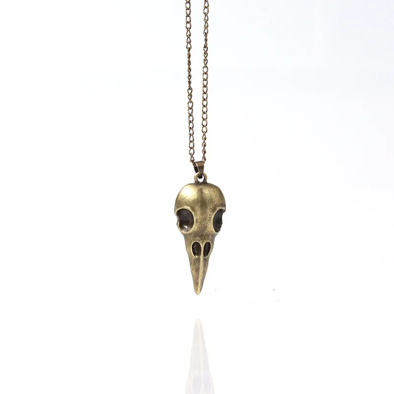Панк Металлический Череп ворона кулон ожерелье для мужчин женщин Хэллоуин стиль древняя медь и серебро цвет модные ювелирные изделия KCN254