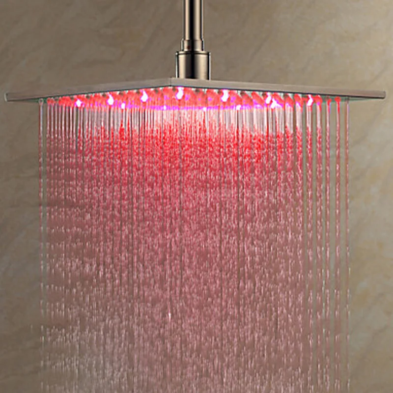 Rozin Bathroom 10-inch LED Changing Color Rainfall Shower Head Over-head Shower Spray Brushed Nickel