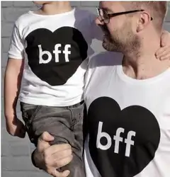 Father's Day Лето Семейные комплекты Рубашки для мальчиков наряды Heart для папы и сына с надписью bbf одежда футболка семейная одежда Семейные