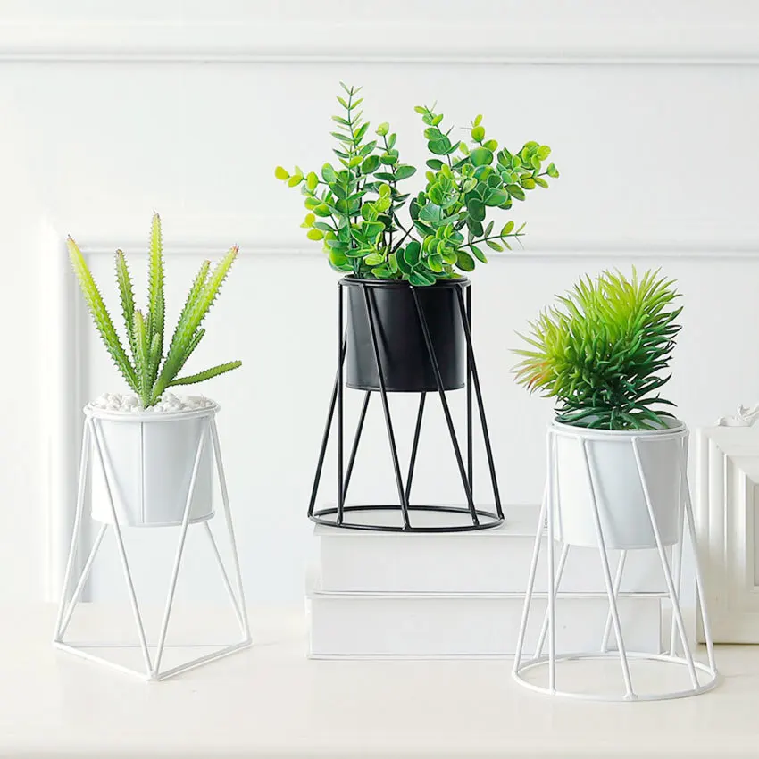 

Creative Fleshy Flower Pots With Geometric Iron Rack Potted Combination Desktop Garden Pot for Succulents Plants Home Decor