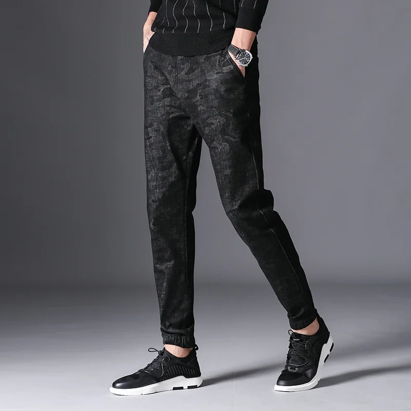 UMMEWALO черные камуфляжные обтягивающие мужские джинсы осень-зима стрейч джинсы мужские узкие облегающие джинсы с эластичной резинкой на