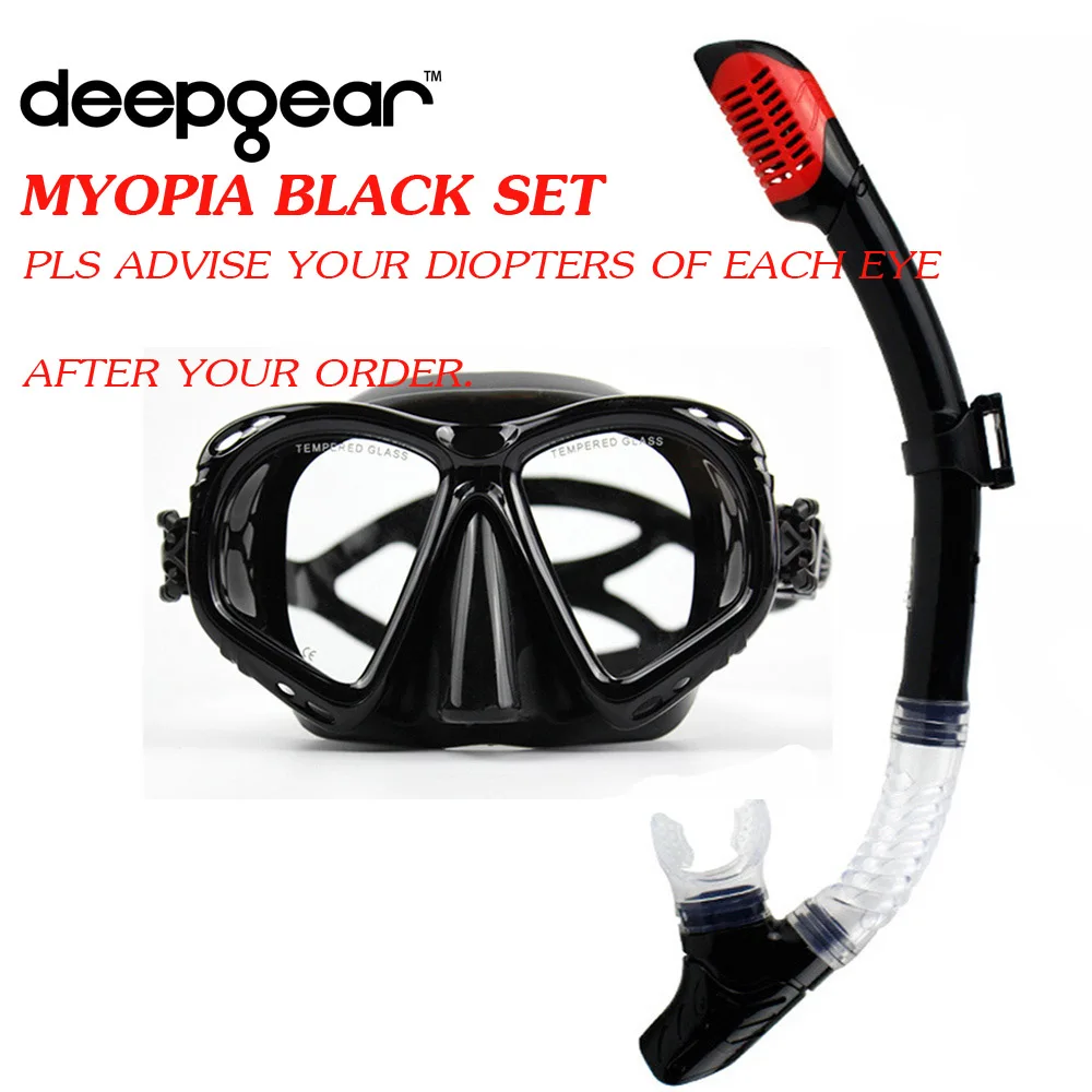 Новейший прозрачный силиконовый для подводного плавания набор для дайвинга близорукость маска для подводного плавания и трубка для подводного плавания оборудование для дайвинга для взрослых snorkel gea - Цвет: Myopia Black Set