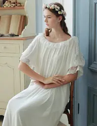 Белое платье для сна, кружевная ночная рубашка принцессы, летняя длинная ночная рубашка с круглым вырезом, мягкая Домашняя одежда из модала