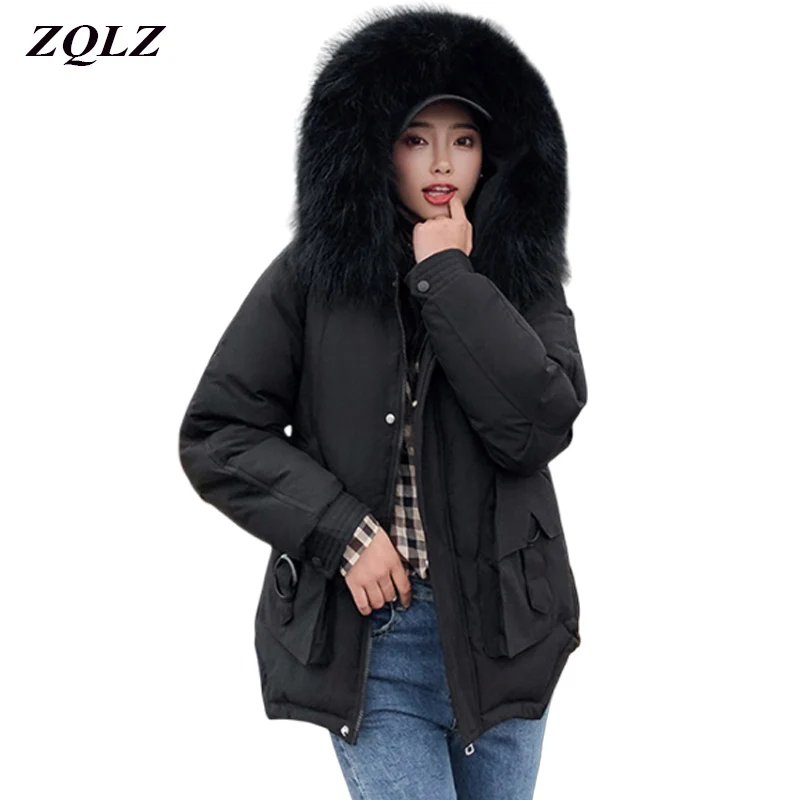 Best Zqlz 2019 Winter Thickening Warm Jacket Women Fashion Fur Collar Hooded Short Parkas Mujer Down Cotton Black Padded Coat Female