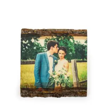 

Personalized newlywed Image Transferred to Wood Ornaments,housewariming rustic wood slice picture frame Ornament keepsake gifts
