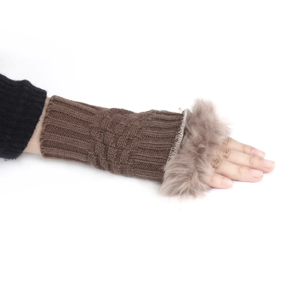 Новый 1 пара Для женщин перчатки трикотажные Arm пальцев запястье кролика варежки Зимние теплые вязаные перчатки наручные отделкой Перчатки