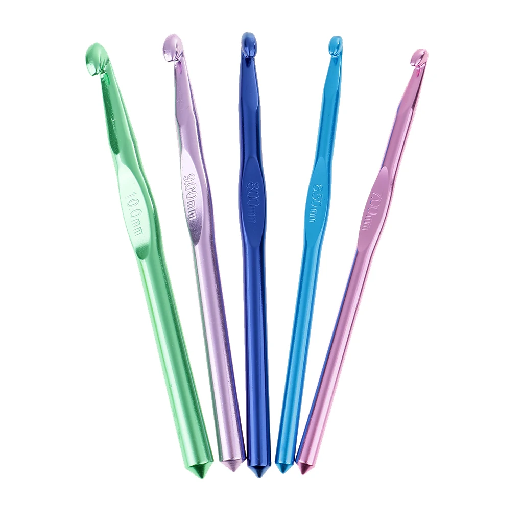 

5 Sizes Coloured Afghan Tunisian Aluminium Crochet Hooks Set Knitting Needle Hand Knit Tool 6.5/7/8/9/10 mm