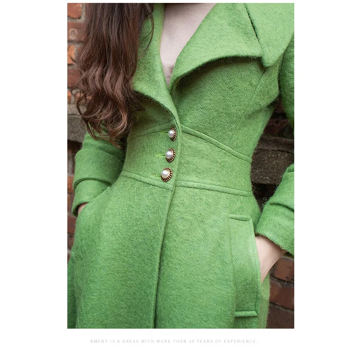 YOSIMI Autumn Winter Maxi Elegant Wool Long Women Coat Women Green Plus Size Coat Famale S-XXL Coats Woolen Jackets Women