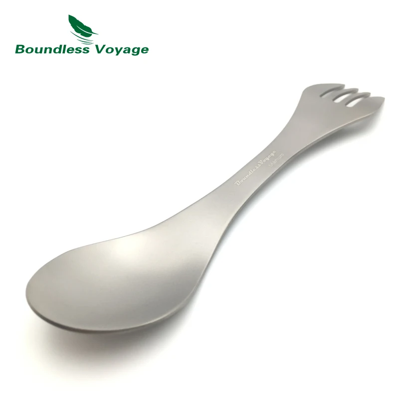 Boundless Voyage Titanium ultraligero tenedor cuchara Spork cuchillo 3 en 1 acampar al aire libre de doble propósito vajilla cubiertos