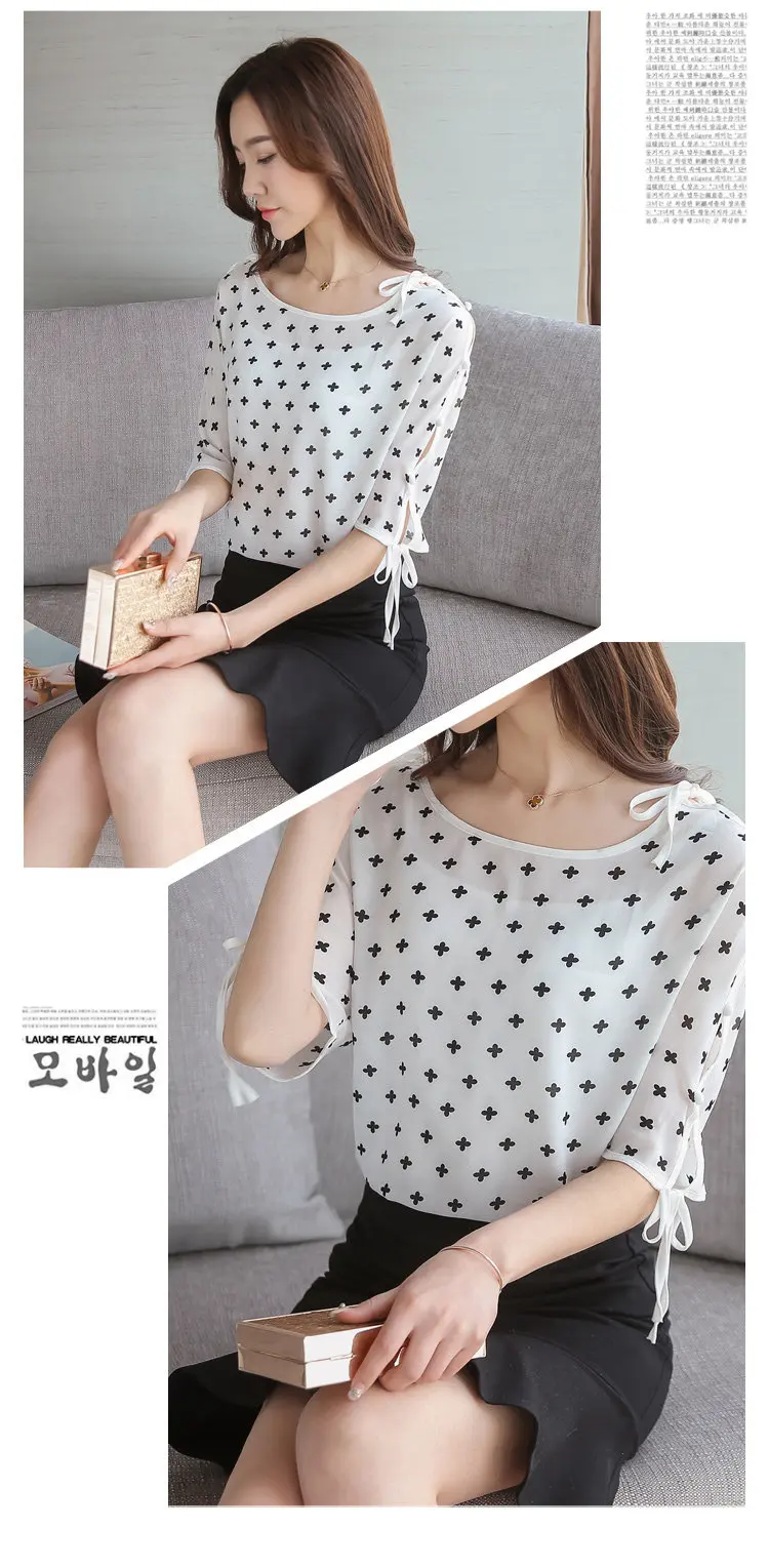 2018 Summer Women Blusas Bow Half Sleeve Tops Female Floral Chiffon Blouse Mujer Casual O-neck Print Shirt Women Blouses (7)
