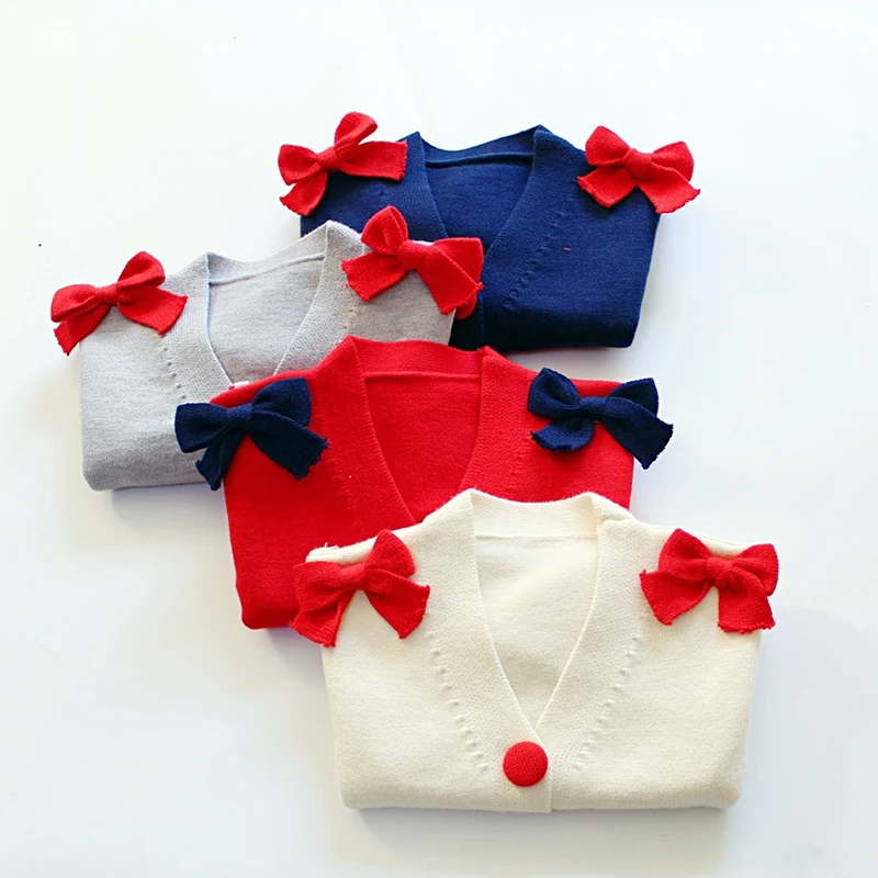 

Rlyaeiz 2018 Autumn Winter 2-7 Years Old Toddler Girls Cardigan Sweater Bowtie Children's Knit Sweater Tops For Kids Clothing