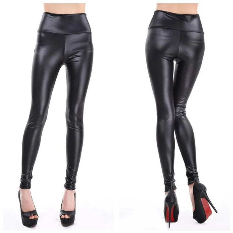 K013 Black VISNXGI леггинсы из искусственной кожи с высокой талией, женские сексуальные черные леггинсы из искусственной кожи, блестящие штаны, эластичные брюки размера плюс - Цвет: K013 Black