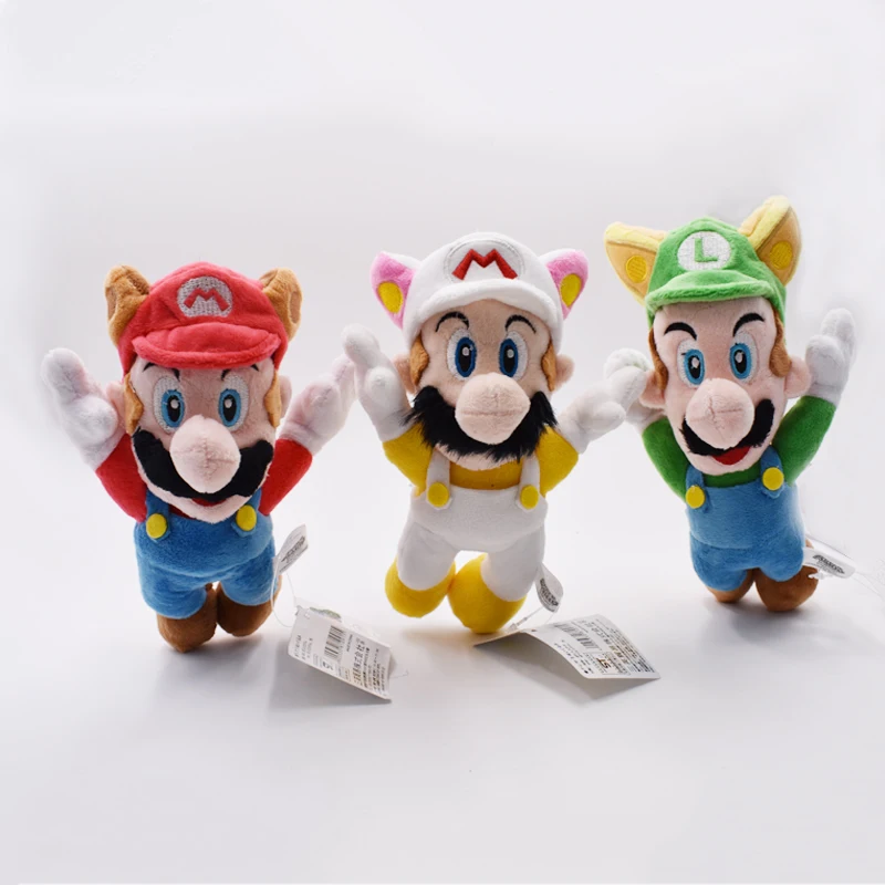 

3 stijlen Gratis Verzending Super Mario Bros Raccoon Tanooki Mario Kitsune Fox Luigi Wit Racoon Fire Mario Knuffel 8 "20 cm