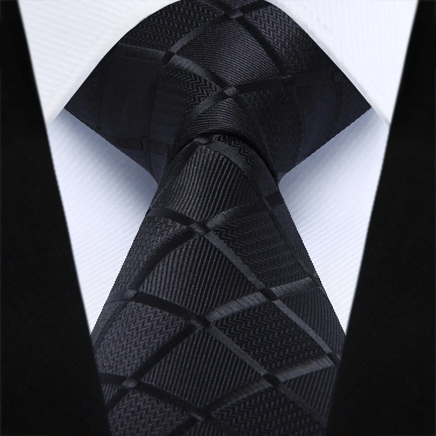  Party Wedding Classic Pocket Square Tie TC442L8S Black Check 3.4