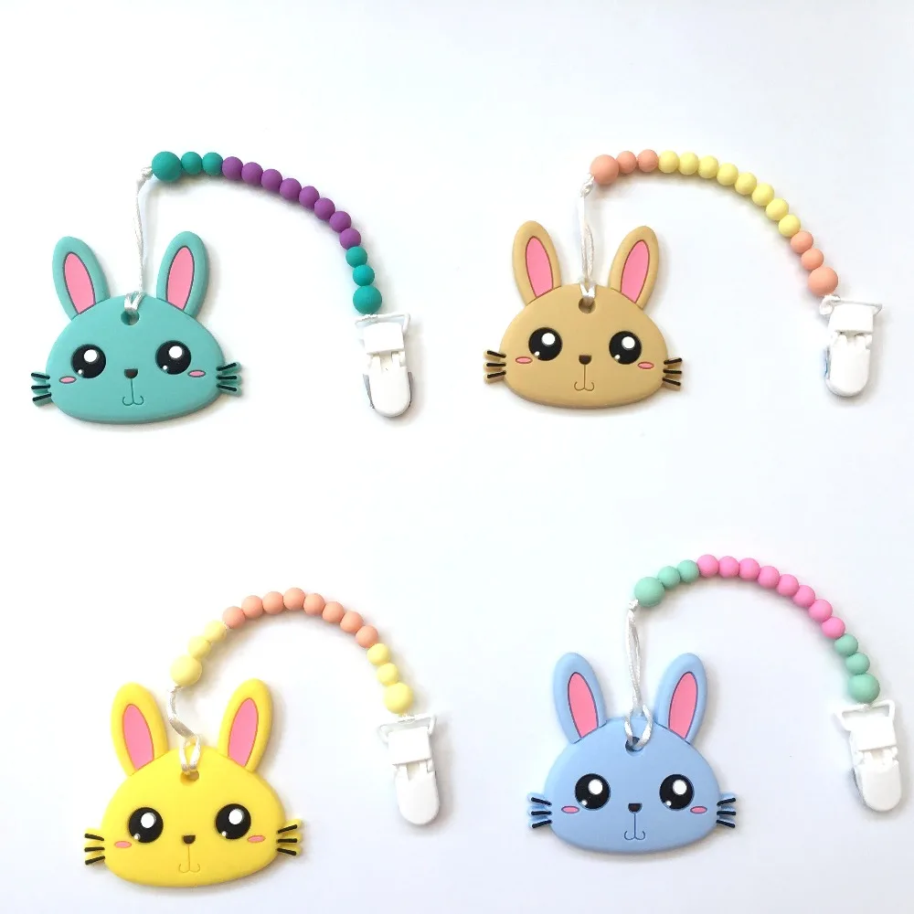 

Silicone Rabbit Pacifier BPA Free Baby Teether Hand made Funny Colorful Bead Clip Holder Pacifier Clips Soother Chain For Baby