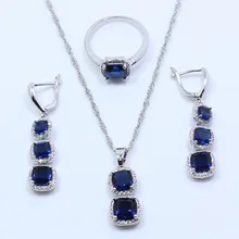 Увлекательные 925 серебристо-голубой циркон леди/девочка комплект ювелирных изделий Кольцо Размеры 6#7#8#9#10# T167