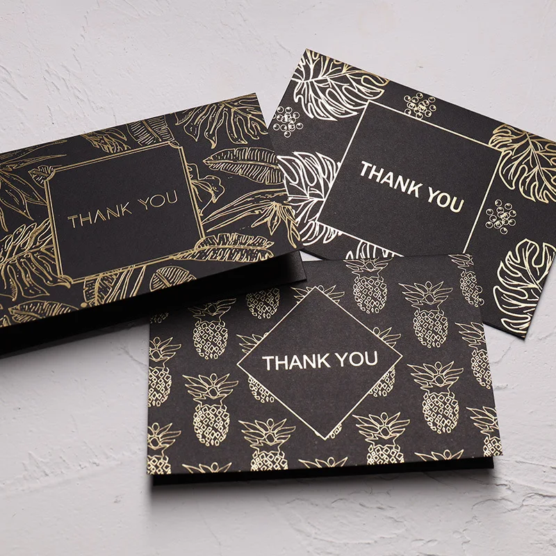 

10pcs/lot Blessing Greeting Card Black Foil Rainforest Thanks Card with Paper Envelope for Christmas Birthday Valentine's Day